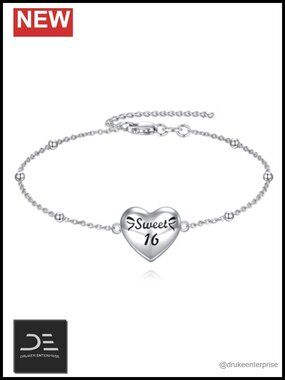 Sterling Silver Sweet 16 Bracelet Bow Design 9.25 inch Women's Gift
